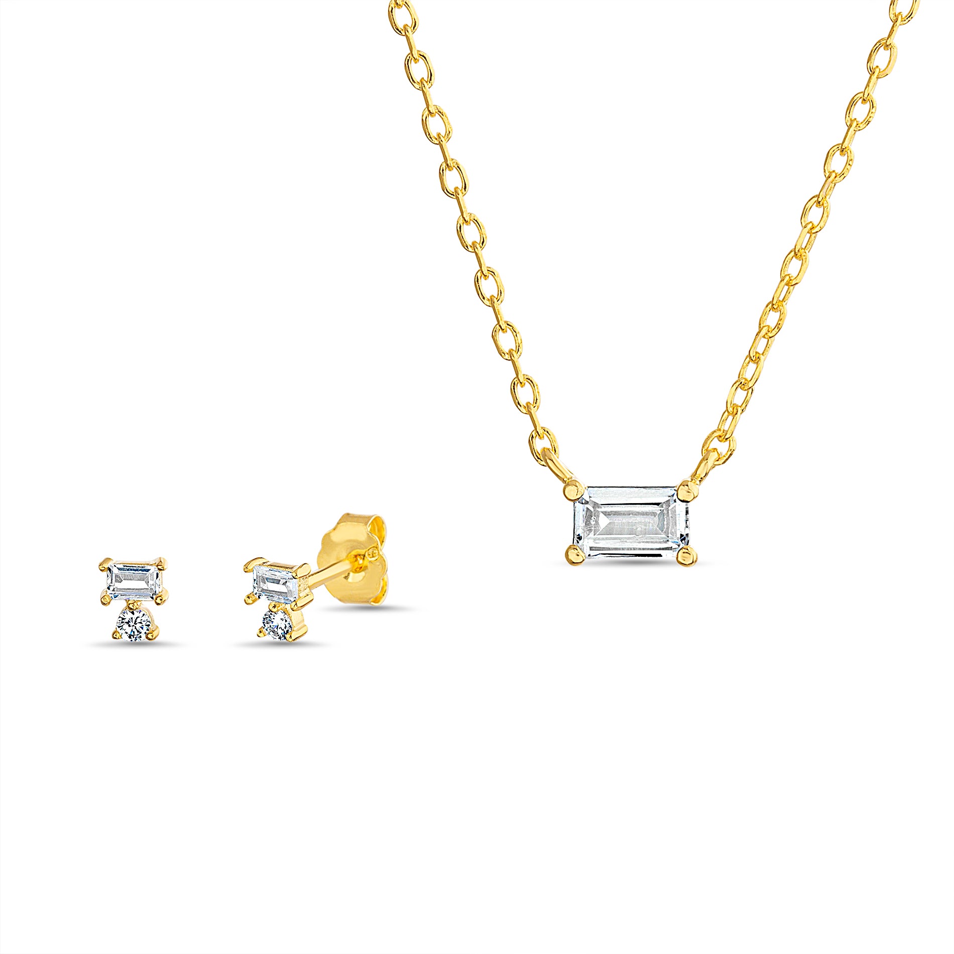 Gold Emerald Cut Sparkle Set